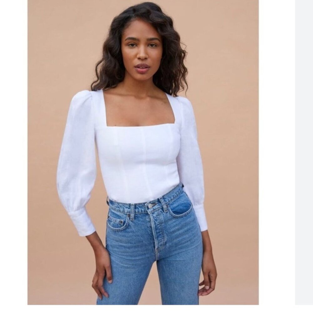 Reformation Stilton Linen Top in White - Size US 4